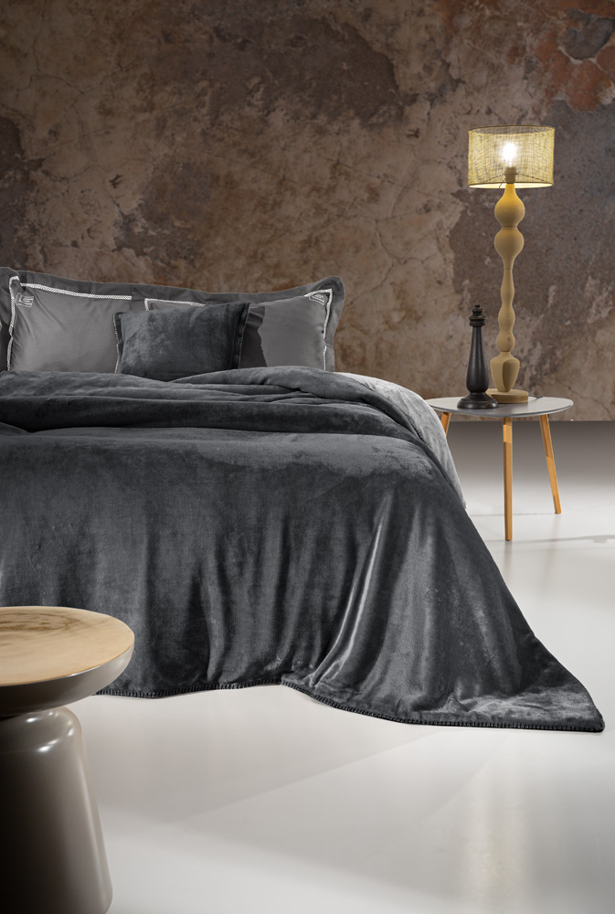 Σετ 2τμχ Κουβέρτα Velvet Anthracite 160×220