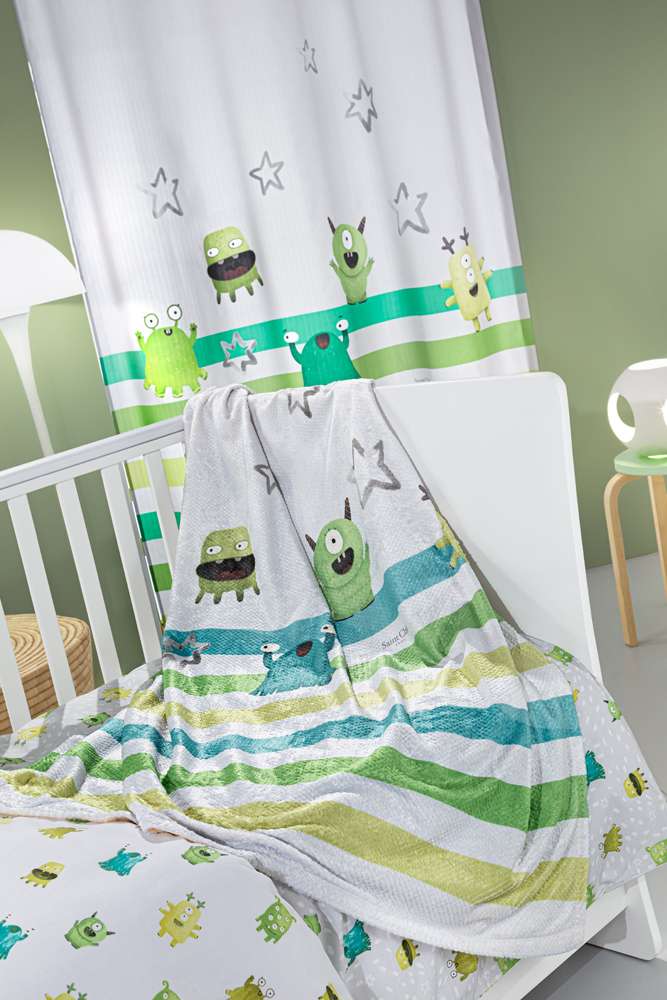 Κουβέρτα Bebe Ultrasoft Monsters Lime 110×140